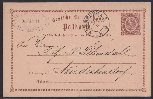 65014) NAUMBURG A. S. nachverwendeter Stempel 1874 auf Postkarte