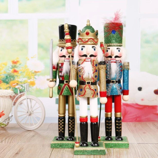 Lot 6 Casse-Noisettes En Bois 13 Cm – Soldats De Noël Miniatures – Décorations Sapin & Table – Figurine Noël Rose & Blanc