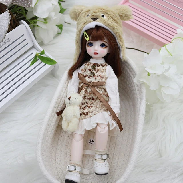 FULL SET 1/6 BJD Doll Girls Toy Clothes Eyes Face Makeup Wig Brown Hair Dresses
