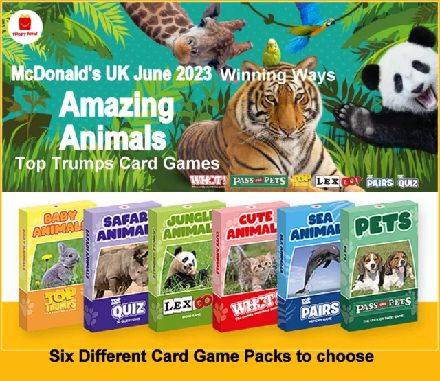 McDonald's UK Happy Meal June 2023 AMAZING ANIMALS Top Trumps Game  & Quiz packs
