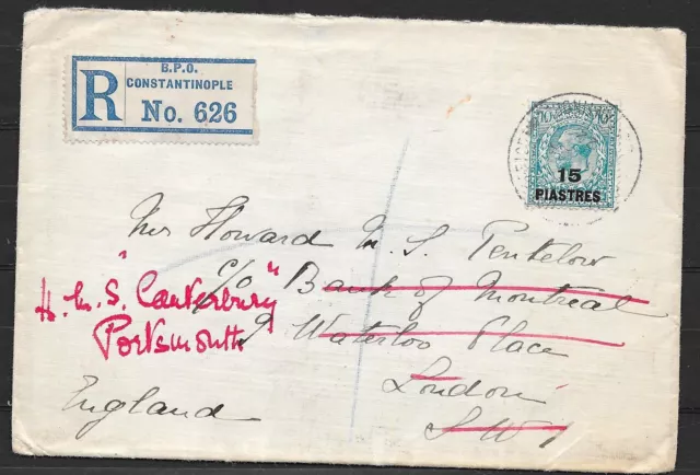 British Levant covers 1922 R-Wandercover Constantinople to UK