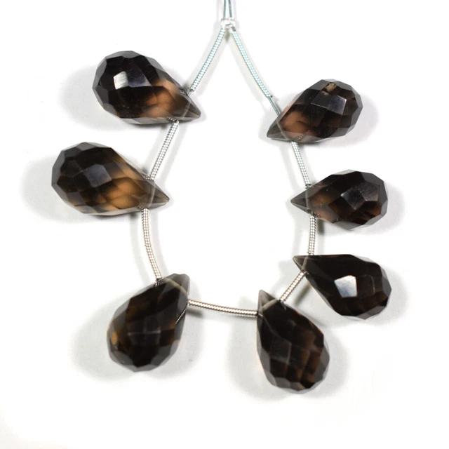 A++ Smoky Quartz Faceted Big Teardrop Untreated Gemstone 4" Craft Making Beads