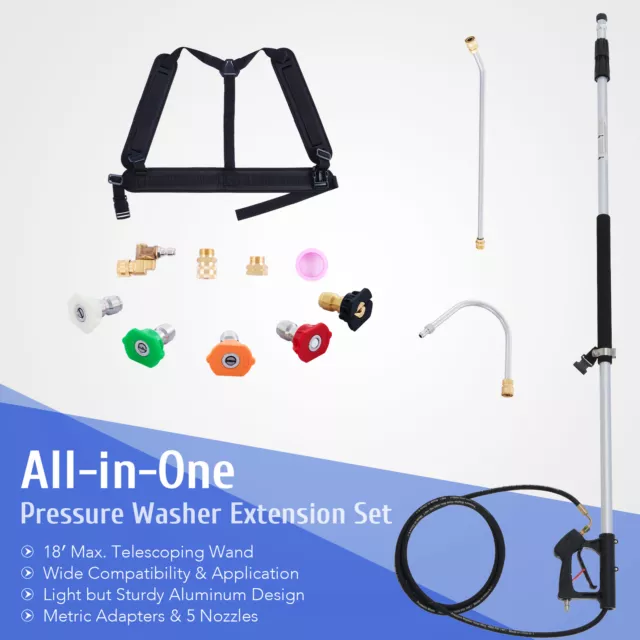 Power Washer Spray Wand Kit 18' Pressure Washer Extension Set up to 4000psi 4gpm