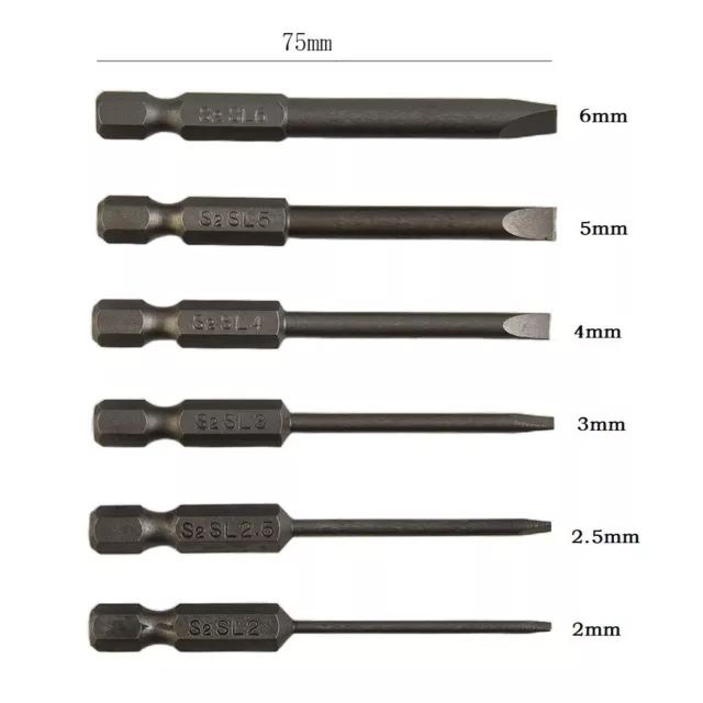 Professional Grade 6 Piece Flat Head Slotted Tip Screwdriver Bits Alloy Steel