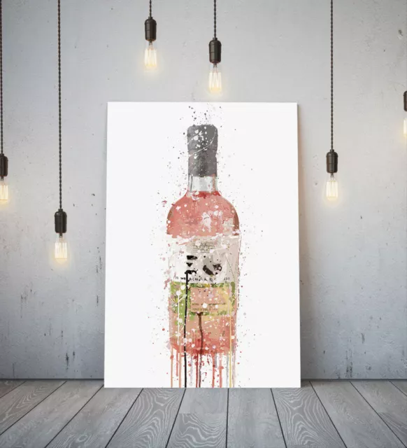 Pink Gin Bottle -Deep Framed Canvas Wall Splash Art Picture Paper Print- Pink