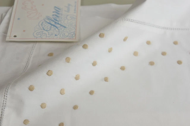 Neuf SFERRA Bébé Boudoir Oreiller Taie Brodé Beige Taupe à Pois Blanc Italie