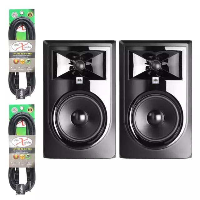 JBL 306P MkII 6" Powered Studio Recording Monitor Speakers + TRS Cables