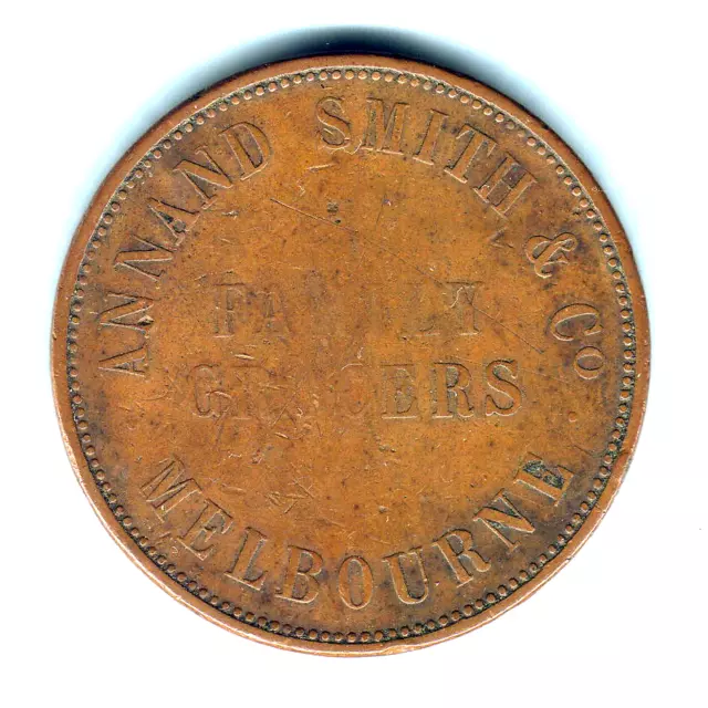 Australia Token.   Annand Smith & Co..  1849 1d -  Melbourne Victoria.. aVF/VF