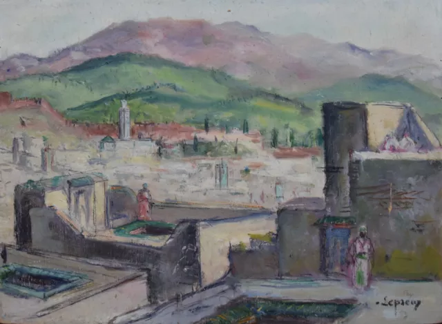 Albert Lepreux (1868-1959) (04) - huile - terrasses de Fès (Maroc)