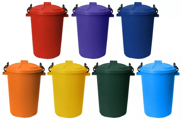 50L Bin Heavy Duty Clip Lock Handle Lid Rubbish Outdoor Dustbin Multi Colours UK