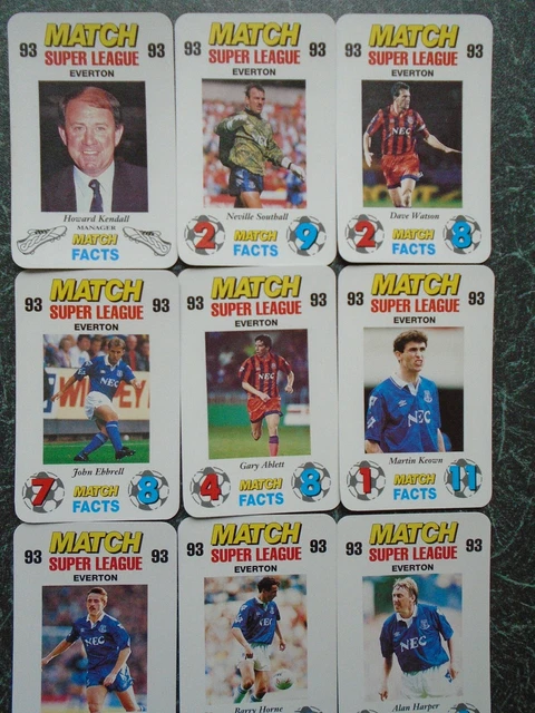MATCH SUPER LEAGUE 1993 Everton set squadre 15 carte Cottee Beardsley Kendall