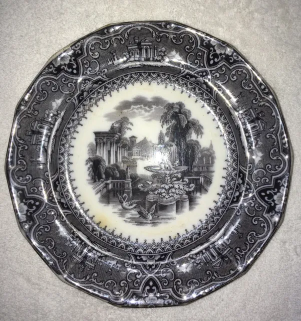 Rare Antique Flow Black Mulberry Dinner Plate. W.Adams & Sons. Athens, No. 56978