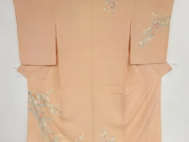 37004# Japanese Kimono / Antique Hitoe Kimono / Chirimen / Sakura