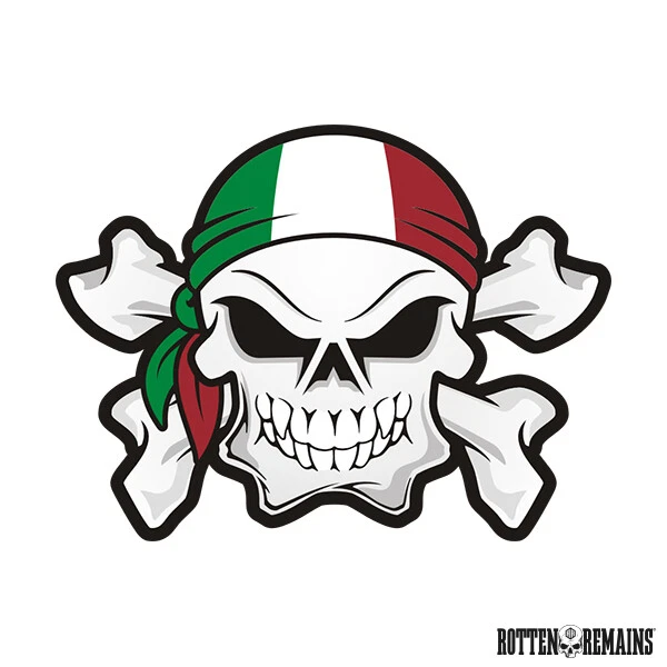 Italy Flag Skull Crossbones Decal Italian Italia Biker Vinyl Sticker e7m