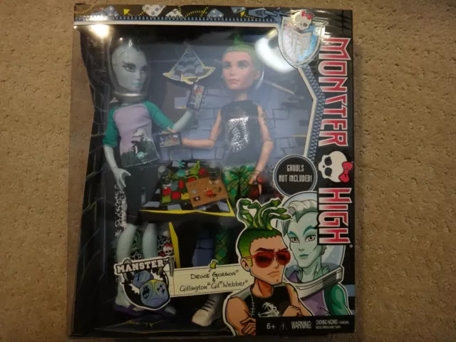 MONSTER HIGH MANSTERS DEUCE GORGON & GILLINGTON WEBBER DOLLS damagedbox