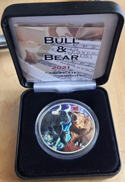 2021 Tokelau 1 oz Bear & Bull colorized 1oz fine silver 999 BU bullion 250pcs