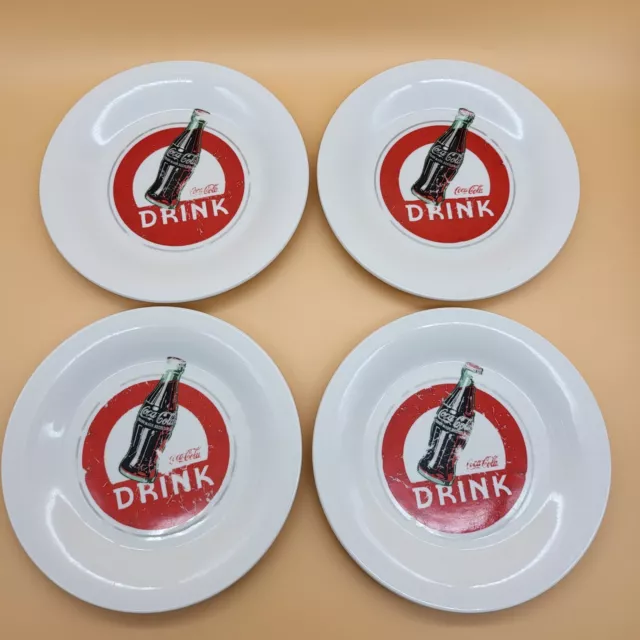 Coca Cola Plates Lunch Dessert Salad Gibson DRINK Set of 4 Vintage 7.75 inch