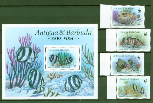 Antigua & Barbuda 1987 - WWF Fish Hedgehog Jugglers - No. 1010-13 + Block 123 2