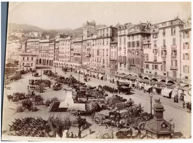 Noack. Italie, Genova, Piazza Caricamento  Vintage albumen print.  Tirage albu