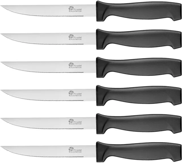 Pradel Excellence - Set de 6 Couteaux à Steak en inox, Manche polypropylène Noir