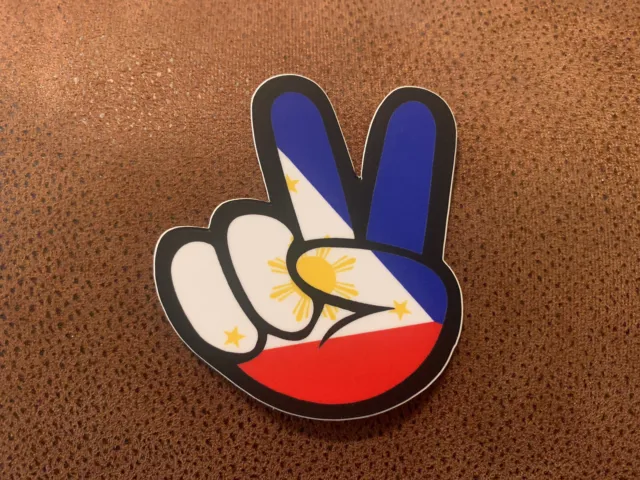 Peace Sign Fingers Hand Die Cut Sticker - Philippines Flag  **NICE**