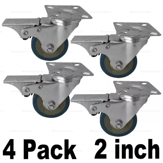 4 Pack 2''  Heavy Duty Swivel Wheel PVC Plate Caster Wheels with Lock Brake