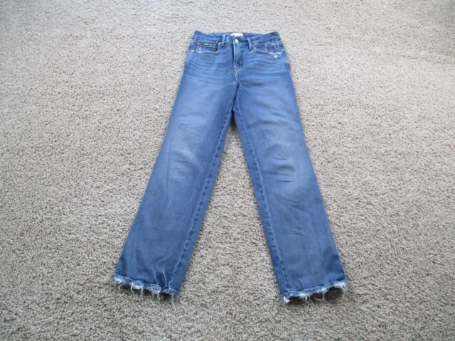 Good American Jeans Womens 2 26 Blue Good Legs Straight Fray Distressed Denim