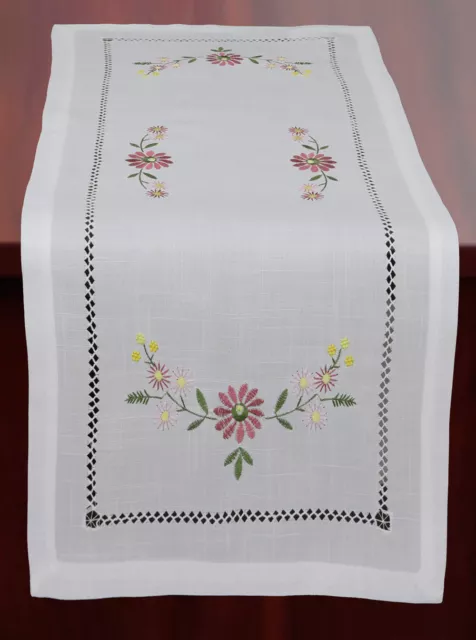 Creative Linens Hemstitch Embroidered Daisy Flower Table Runner Cloth Spring
