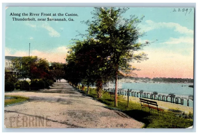 Savannah Georgia GA Postcard Along River Front Casino Thunderbolt c1910 Vintage