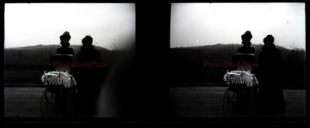 Famille France Photo NEGATIVE Stereo Plaque de verre PL28L1n9 Vintage c1900