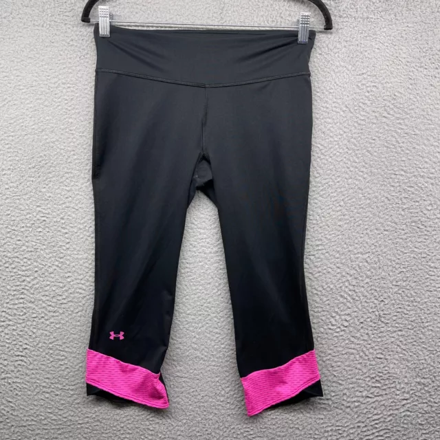 Under Armour Womens Capri Legging Black Pink Elastic Waist Pull On Logo Size M