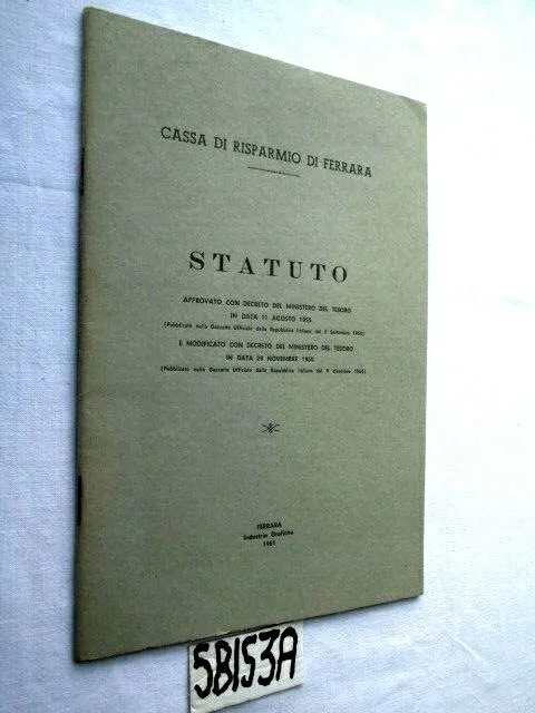 Cassa Di Risparmio Di Ferrara  Statuto 1961  (5Bis3A)