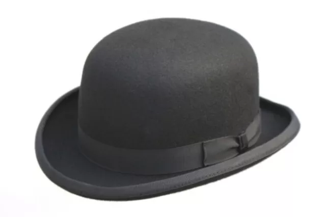 100% Wool Mens Black Bowler Hat Fashion Hat Satin Lining 4 Sizes