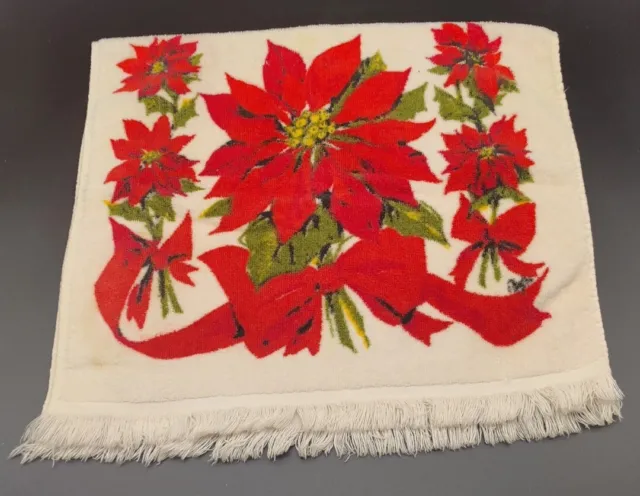 Vtg Christmas Poinsettia Hand/Dish/Guest Towel Royal Terry of California Holiday