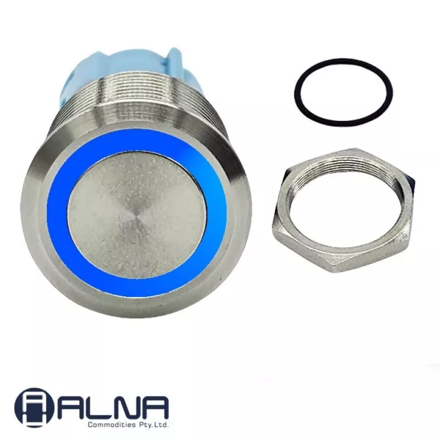 Round Switch Push Button Latching ON OFF 12V 16mm NO NC IP67 BLUE LED RING