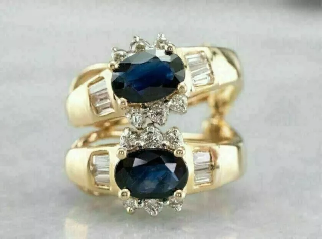 3.30 Ct Oval Simulated Blue Sapphire 14K Yellow Gold Plated Huggie Hoop Earrings