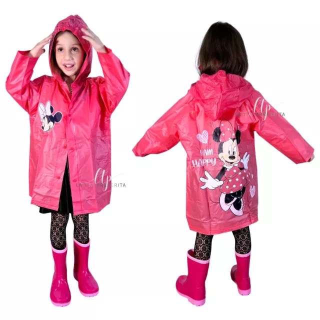 Minnie Mouse Chaqueta Párr Lluvia Impermeable De 3-8anni Capa Rosa Poncho