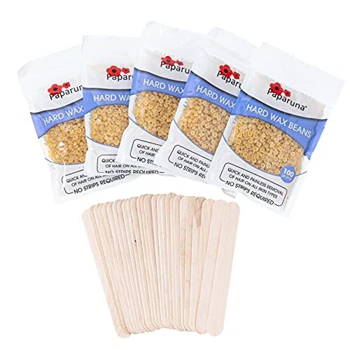 Confezione multipla fagioli cera dura miele, cinque sacchetti da 100 g, perline scaldacera e