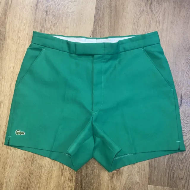 Vtg 70s 80s Tennis Shorts Mens 35 Polyester Green 4" Chemise Lacoste High Waist