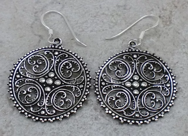 EXOTIC 925 STERLING SILVER ROUND FILIGREE SWIRL EARRINGS style# e1043