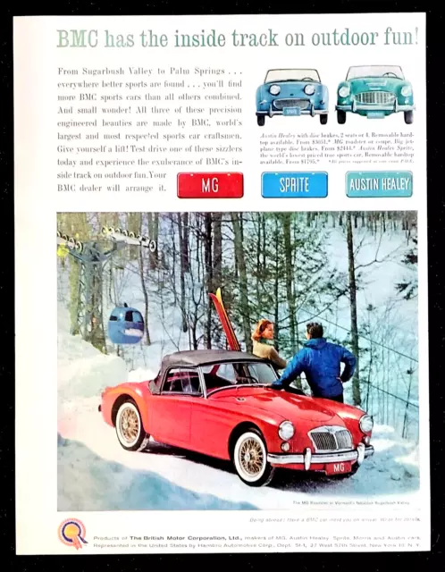 Red MG Roadster Covertible BMC 1961 Vintage Print Ad