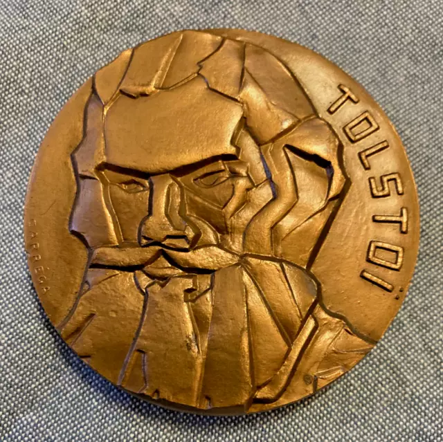 Médaille Tolstoï Léon par Nicolas Carrega bronze+corne+1977 d=71mm p=348g