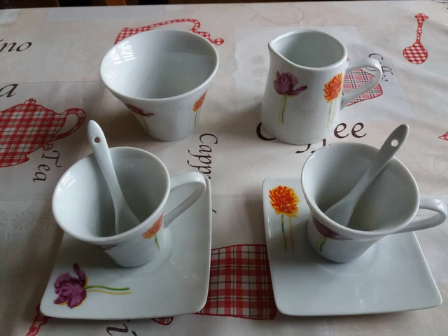 Coffret 2 tasses à café porcelaine 'Arégonde' ivoire - 7x6 cm (150 ml) - [R8635