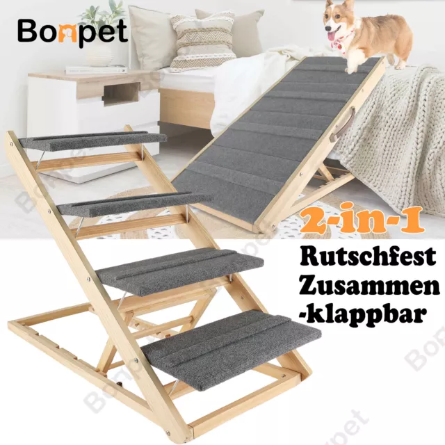 2-in-1 Hunderampe Hundetreppe für Bett oder Sofa Klappbar Hundeleiter 75cm/100cm