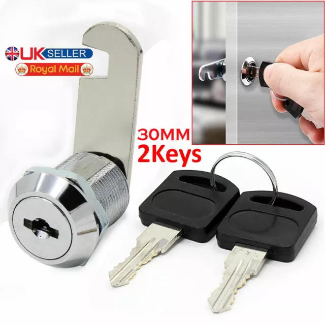 30mm Cam Lock Door Barrel Drawer Cabinet Mail Box Locker Cupboard 2 Keys