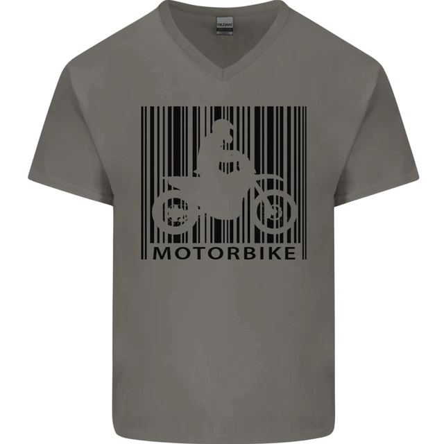 T-shirt moto codice a barre biker moto da uomo collo a V cotone