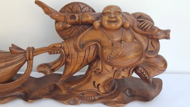 Very Big Lucky Traveling Buddha Hotei Wood Carving Statue handmade Bali art 3