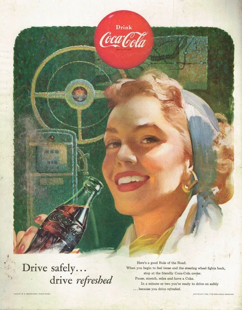 1950S BIG ORIGINAL Vintage Coca-Cola Mid Century Girl Gas Station Art ...