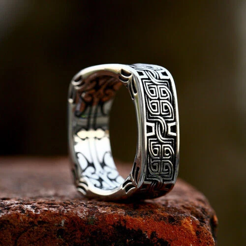 Vintage Men's Viking Celtic Knot Wedding Band Stainless Steel Retro Biker Ring