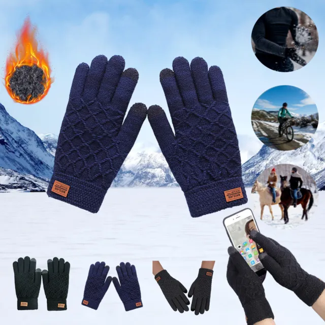 Mens Winter Knitted Acrylic Touchscreen Compatible Glove Thermal Gloves Cycling